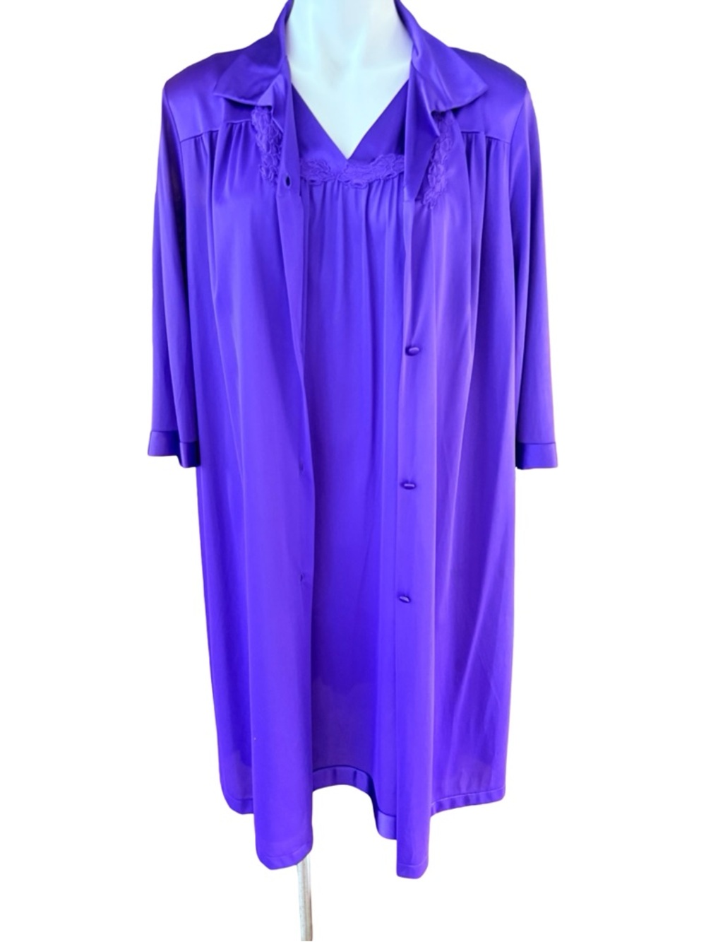 Vanity Fair Vintage Purple Nylon Peignoir Set Robe + Nightgown Medium - Picture 8 of 14